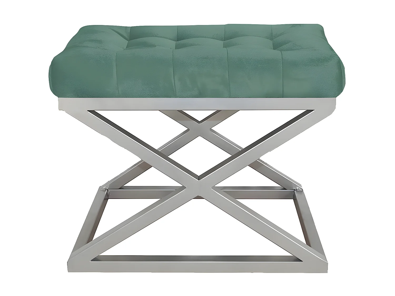 Tabouret assise capitonnée Ulad Métal Argent et Velours Vert