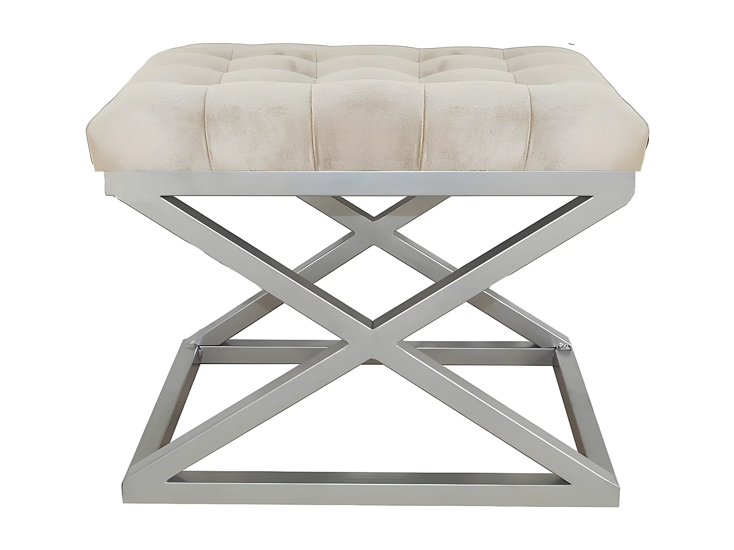 Tabouret assise capitonnée Ulad Métal Argent et Velours Blanc crème