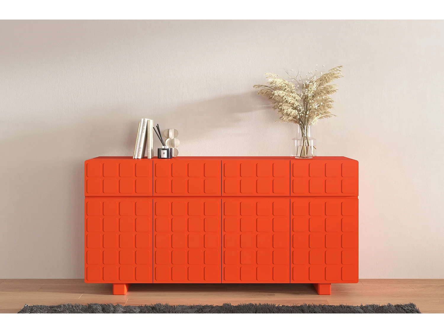 Sideboard Cubo long, geometrische 3d fronten, 169 cm, orange