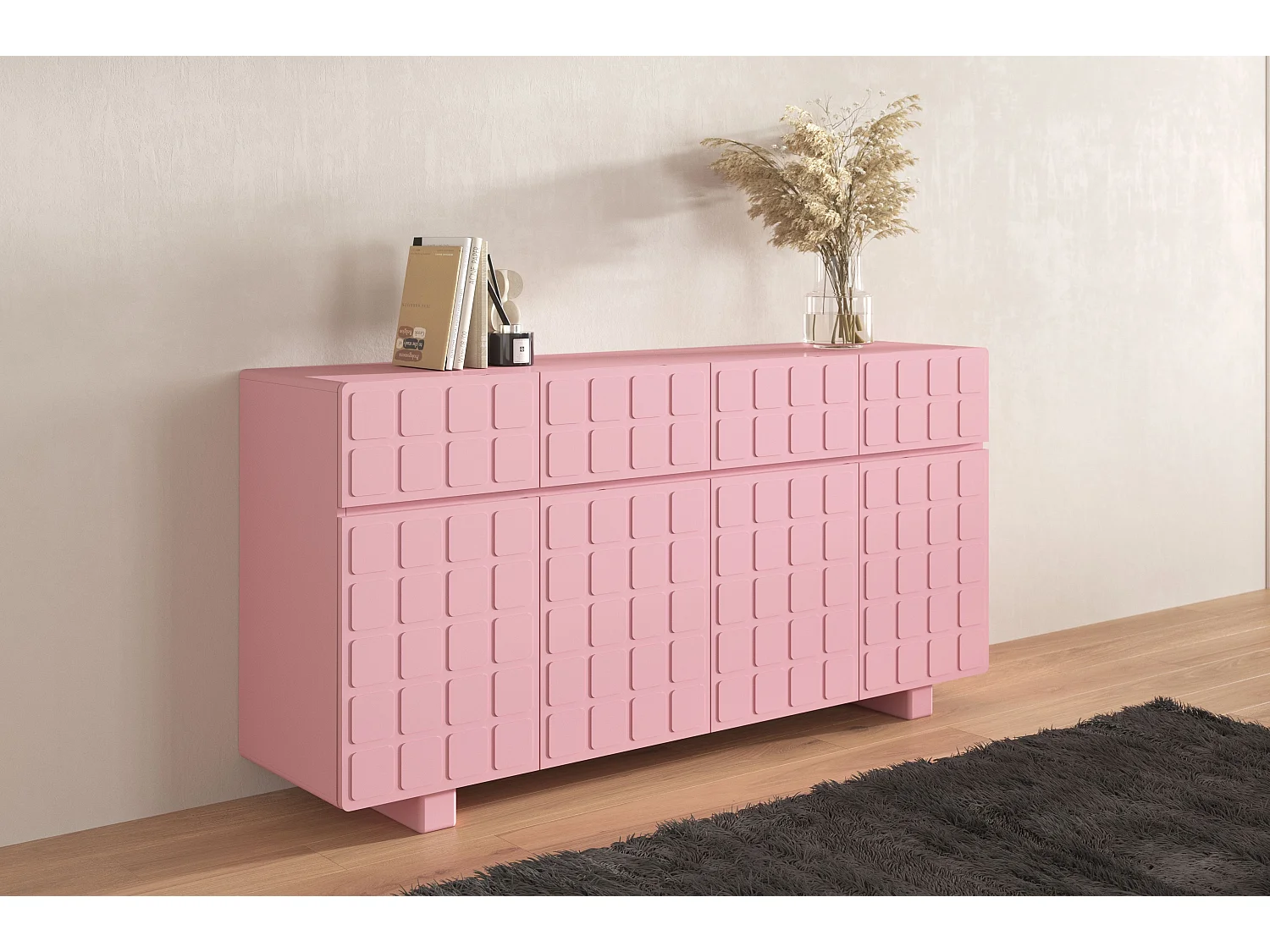 Komoda z frontami 3D Skandica CUBO LONG / pudrowy róż /169cm