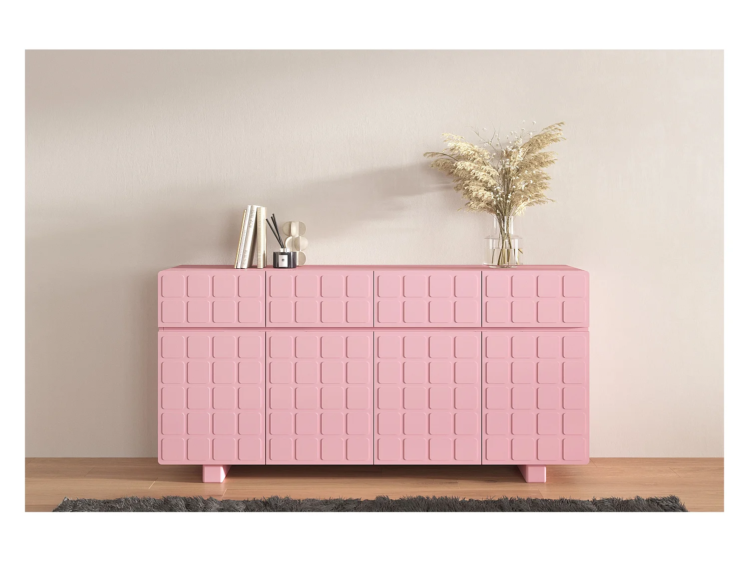 Buffet moderne Skandica CUBO LONG avec façades 3D / couleur rose poudré / largeur 169 cm