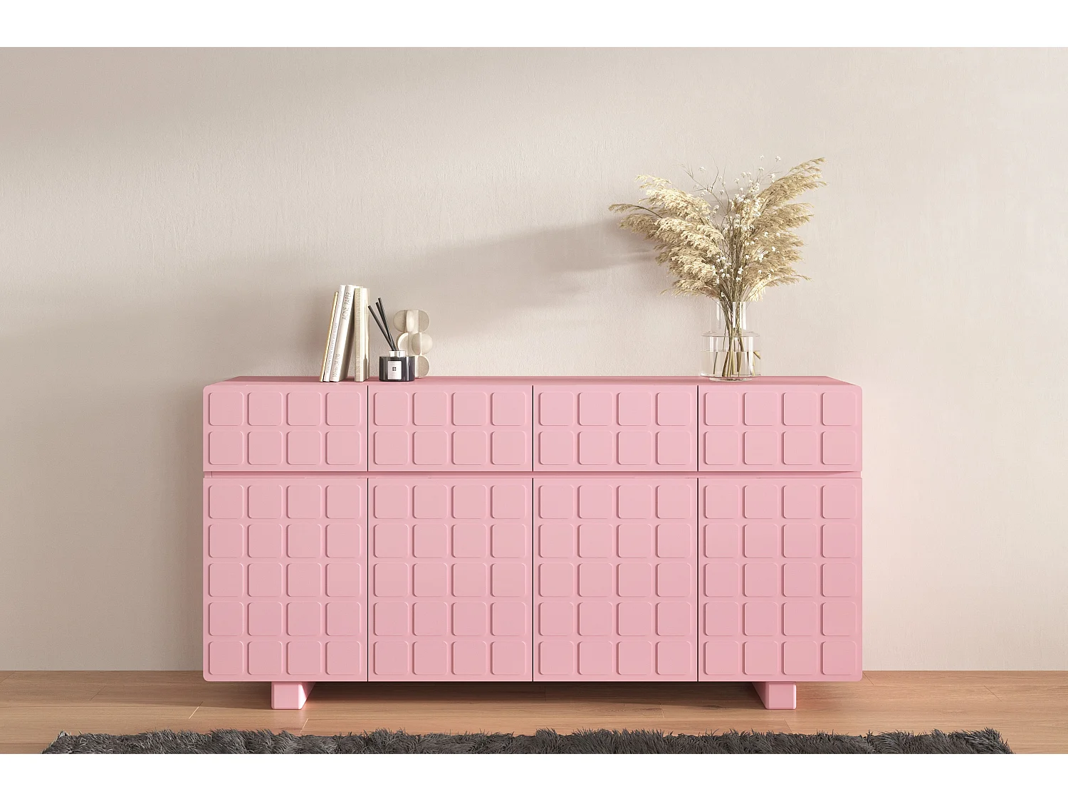 Sideboard Cubo long, geometrische 3d fronten, 169 cm, rosa