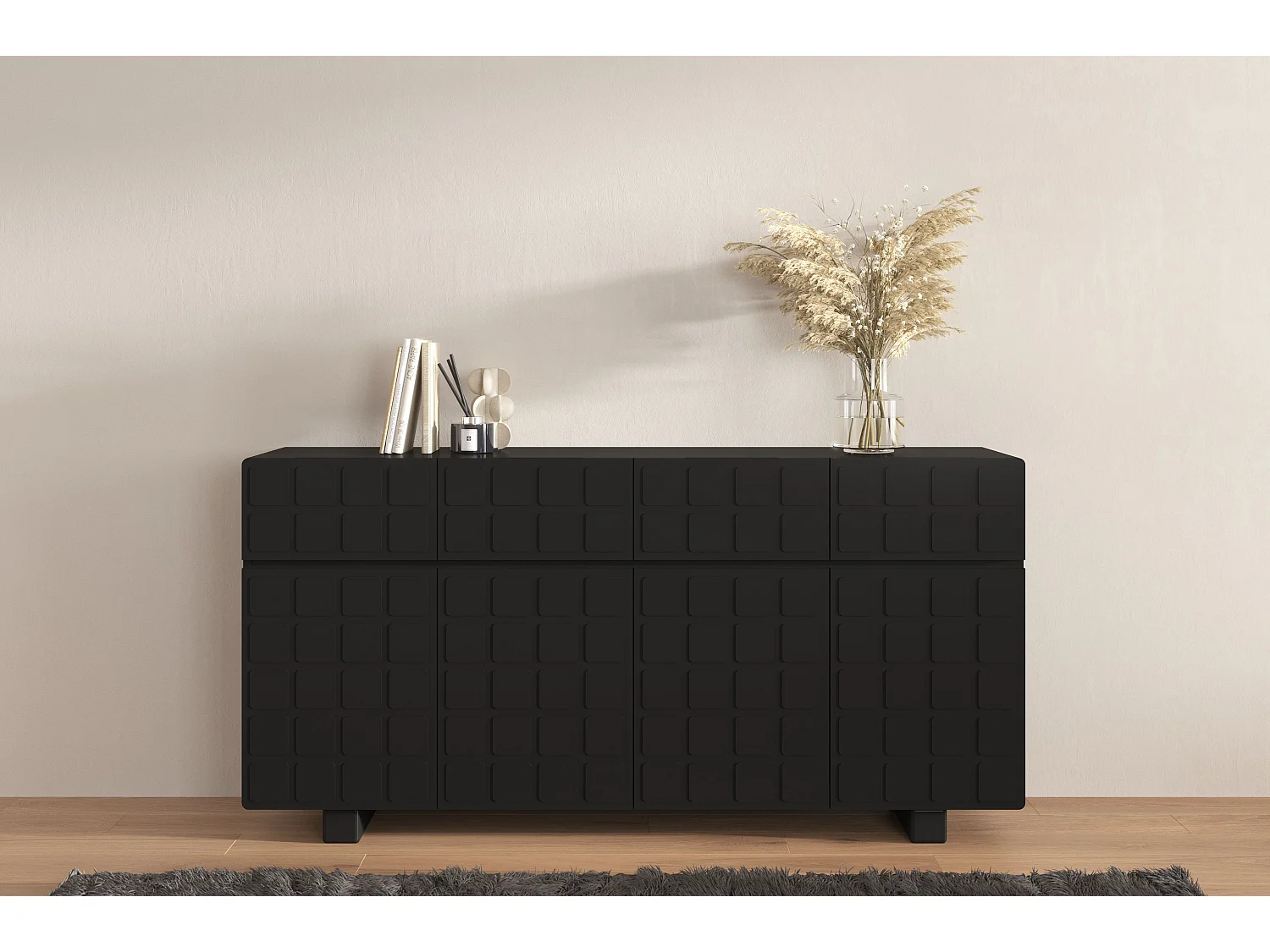 Sideboard Cubo long, geometrische 3d fronten, 169 cm, schwarz