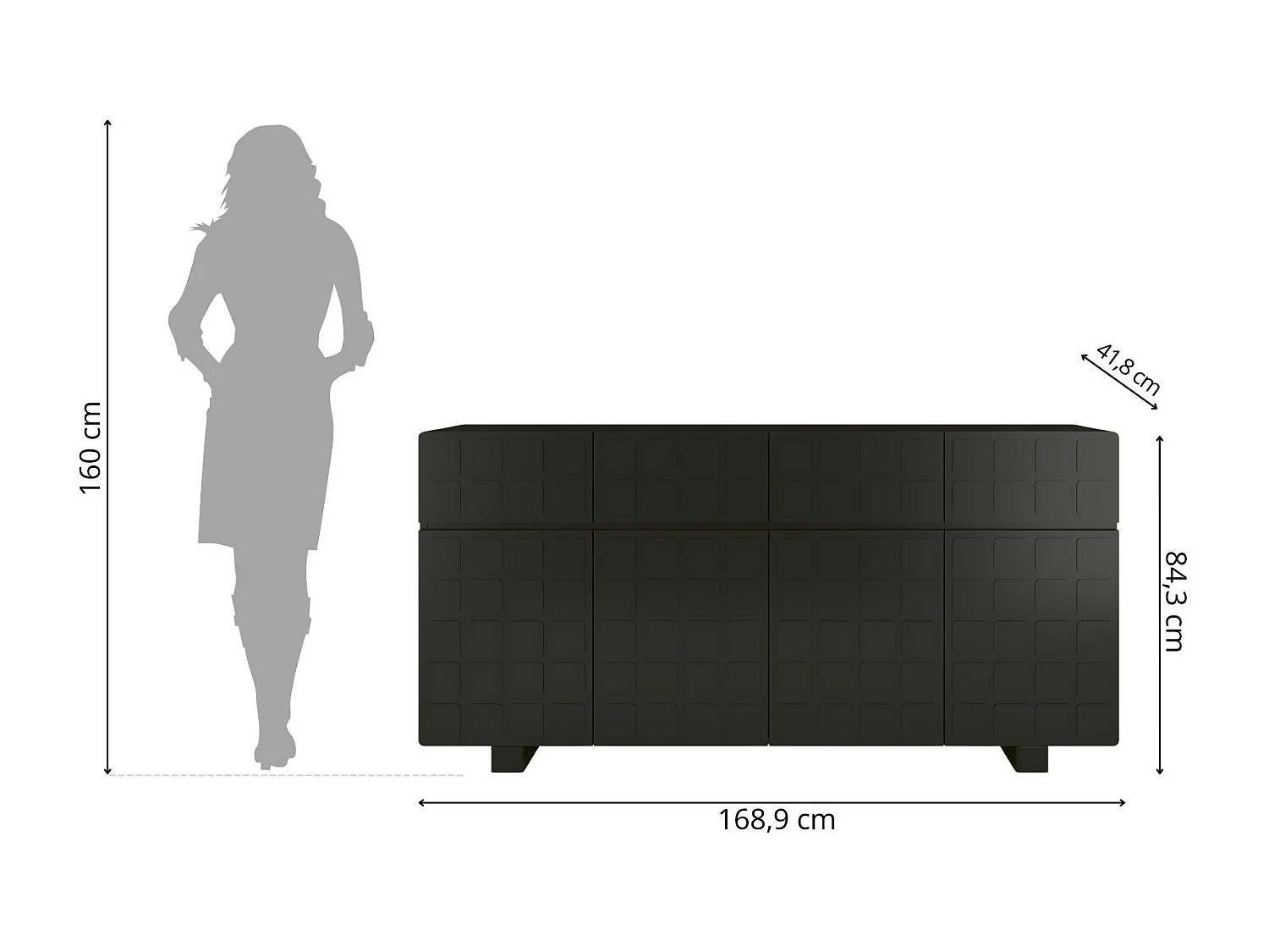 Sideboard Cubo long, geometrische 3d fronten, 169 cm, schwarz