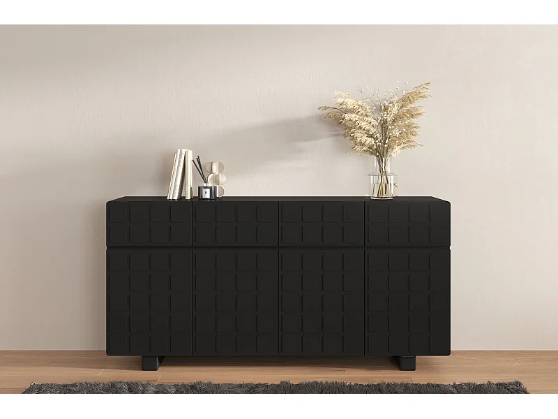 Sideboard Cubo long, geometrische 3d fronten, 169 cm, schwarz
