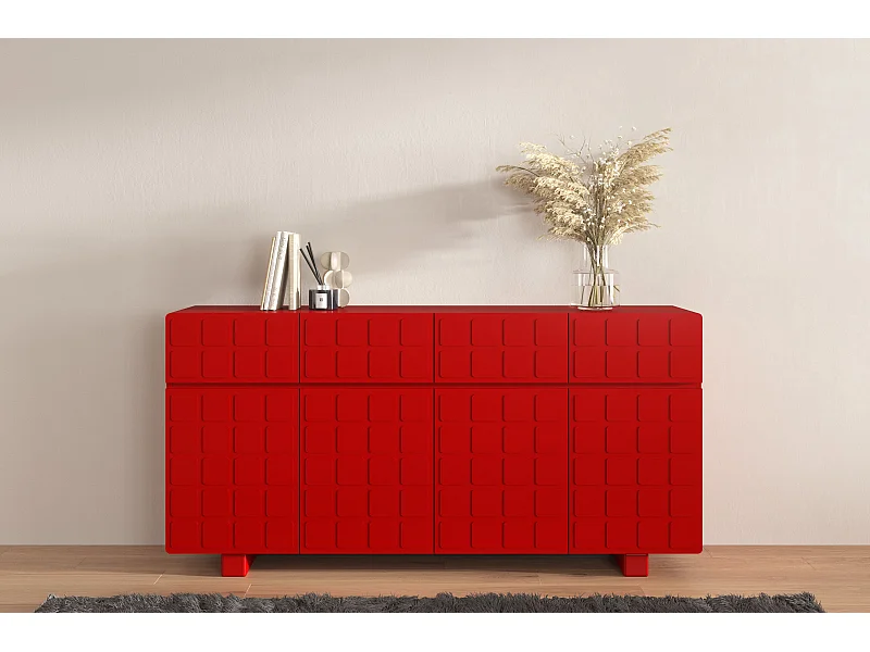 Sideboard Cubo long, geometrische 3d fronten, 169 cm, rot