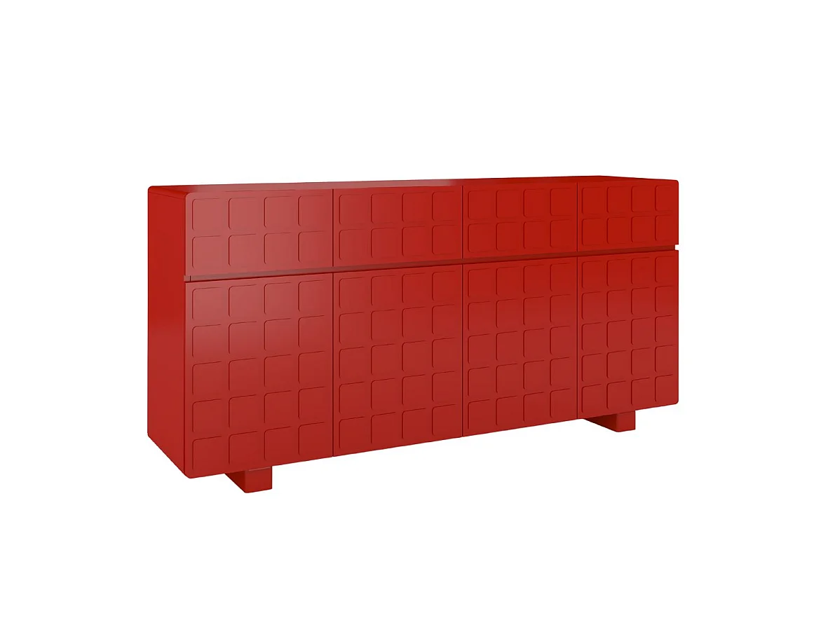 Sideboard Cubo long, geometrische 3d fronten, 169 cm, rot