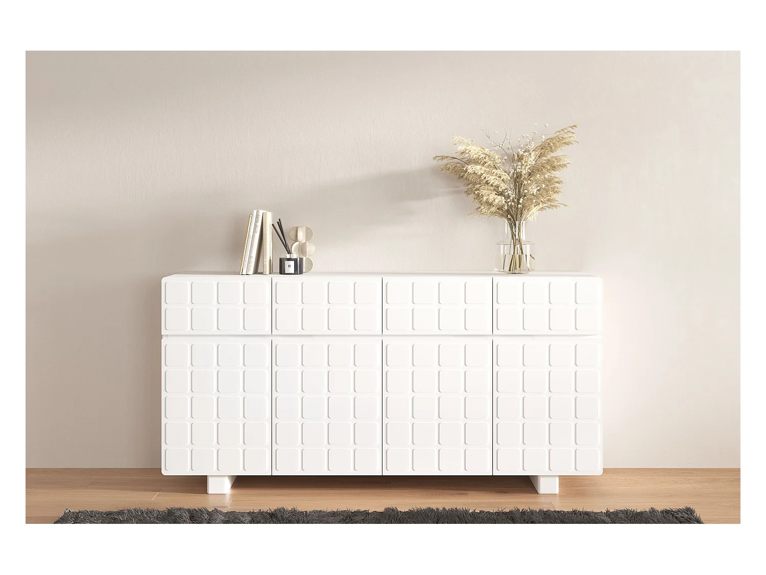 Buffet moderne Skandica CUBO LONG avec façades 3D / couleur blanc / largeur 169 cm