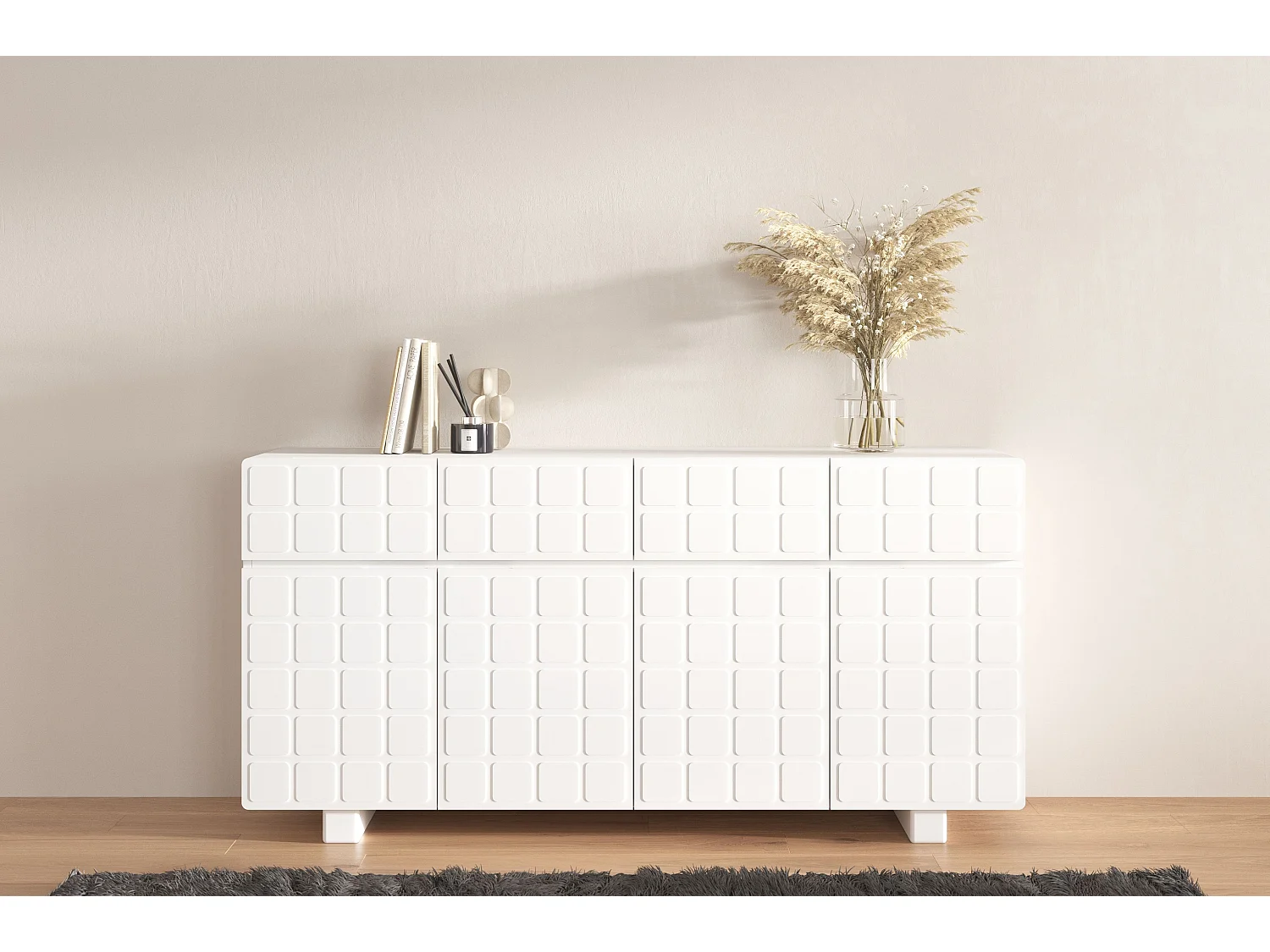 Sideboard Cubo long, geometrische 3d fronten, 169 cm, weiß
