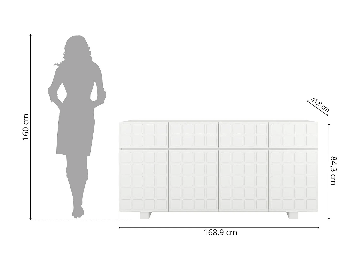 Sideboard Cubo long, geometrische 3d fronten, 169 cm, weiß
