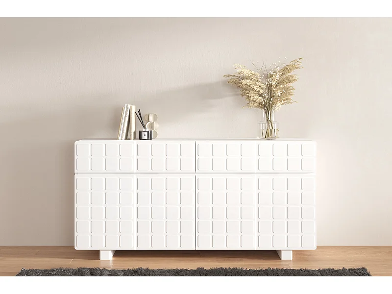 Sideboard Cubo long, geometrische 3d fronten, 169 cm, weiß