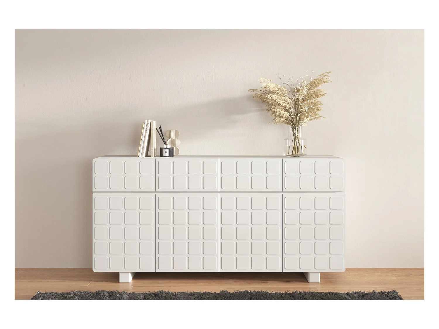 Buffet moderne Skandica CUBO LONG avec façades 3D / couleur gris laiteux / largeur 169 cm