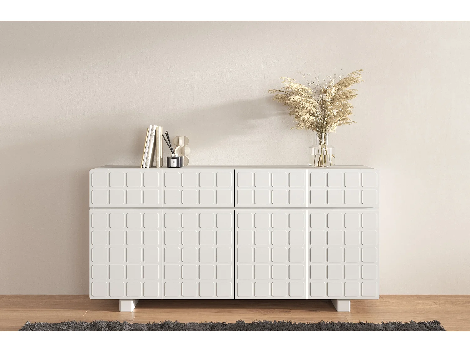 Buffet moderne Skandica CUBO LONG avec façades 3D / couleur gris laiteux / largeur 169 cm