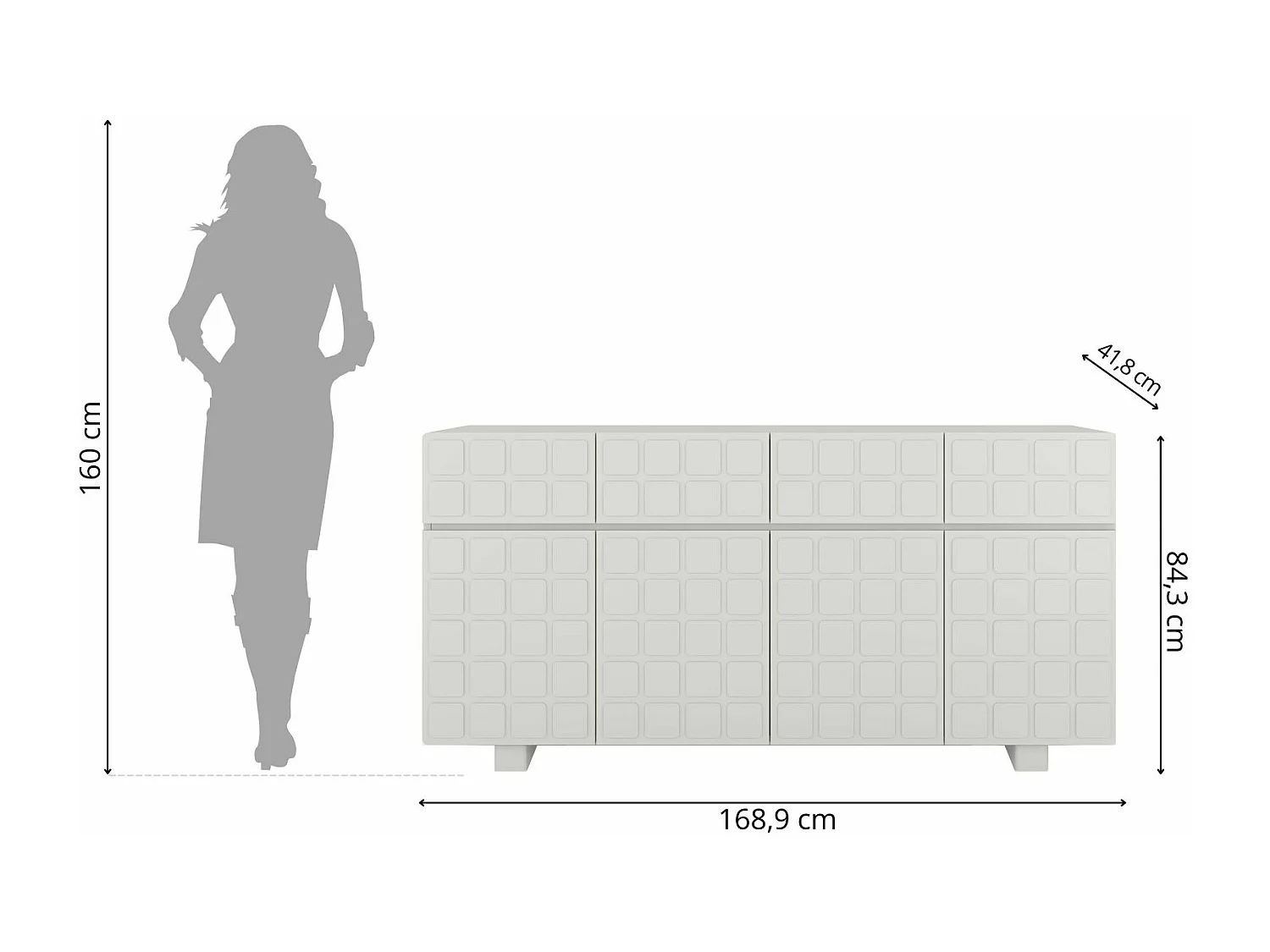 Buffet moderne Skandica CUBO LONG avec façades 3D / couleur gris laiteux / largeur 169 cm