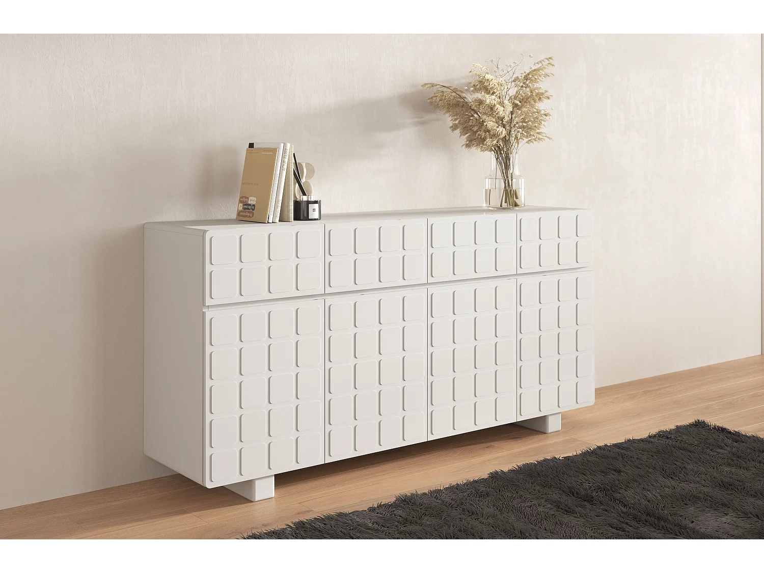 Sideboard Cubo long, geometrische 3d fronten, 169 cm, grau