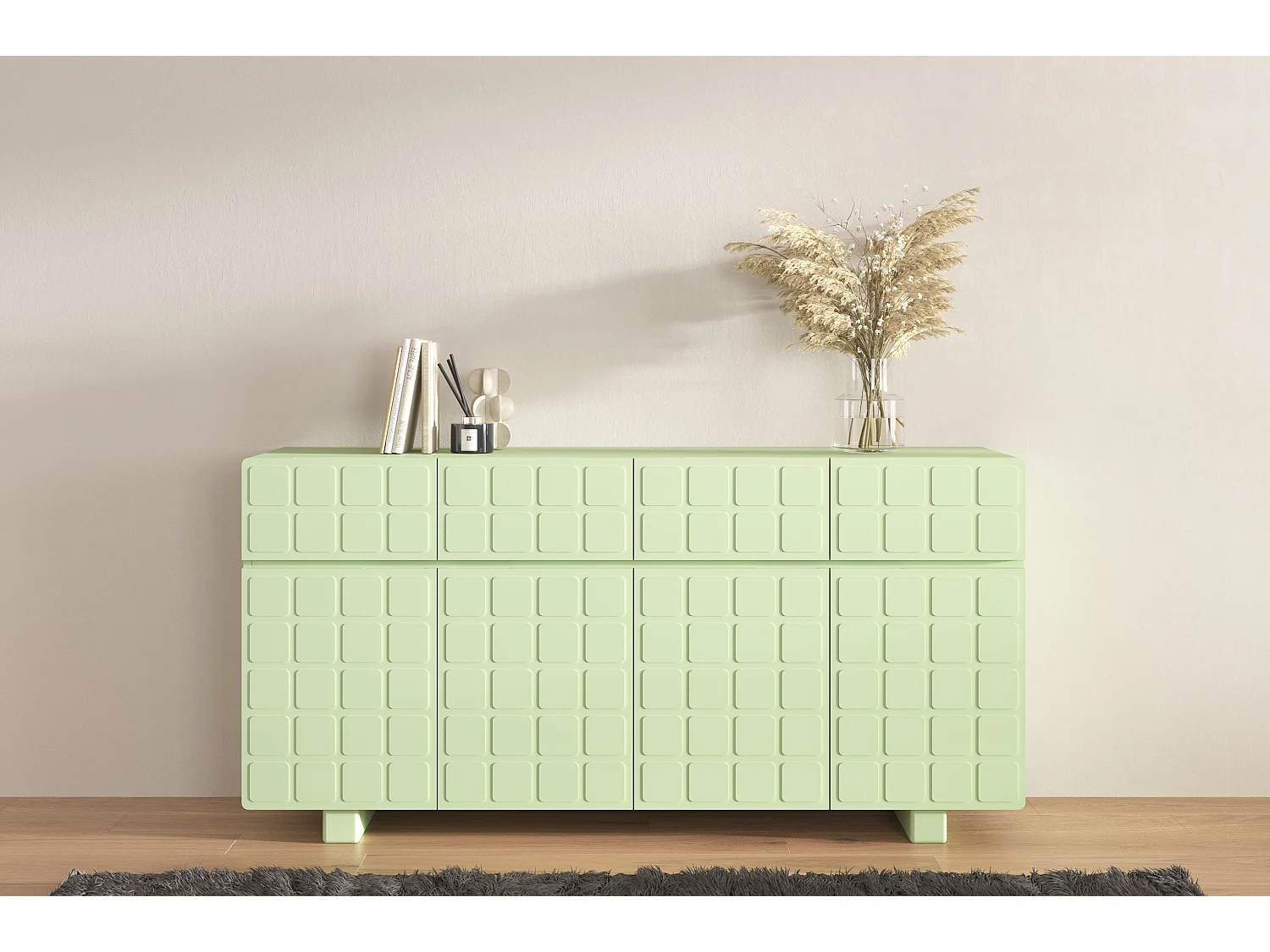 Sideboard Cubo long, geometrische 3d fronten, 169 cm, grün