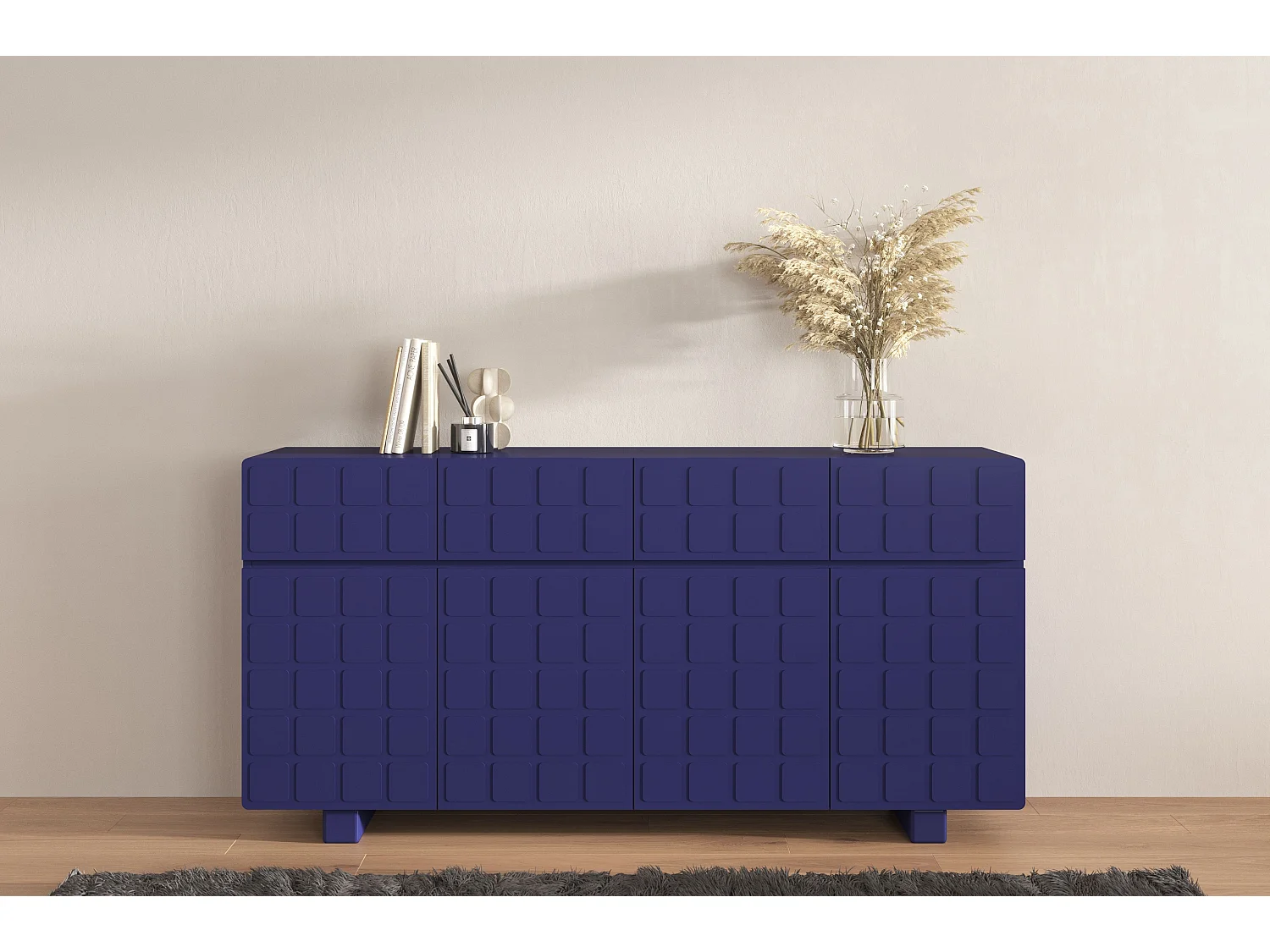 Sideboard Cubo long, geometrische 3d fronten, 169 cm, marineblau