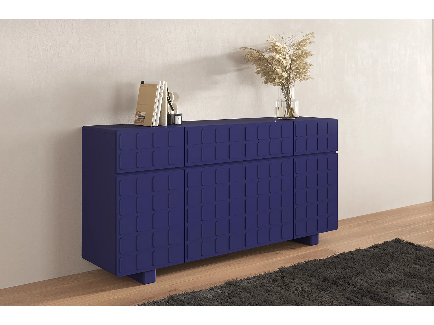 Sideboard Cubo long, geometrische 3d fronten, 169 cm, marineblau