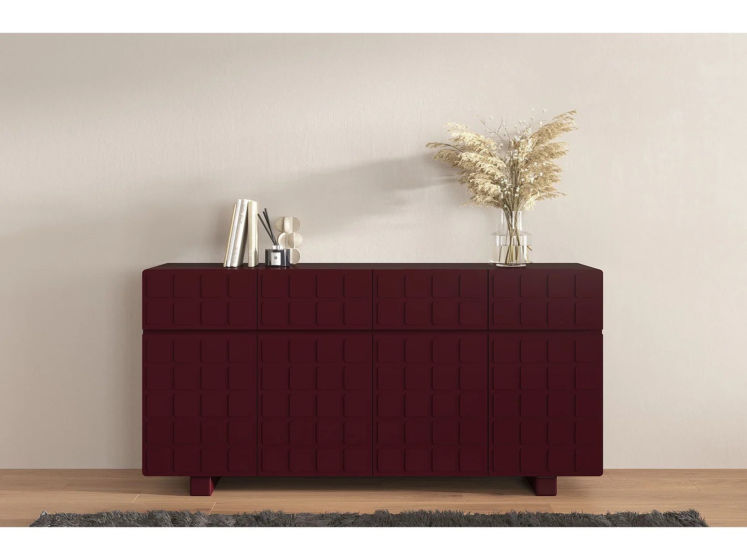 Sideboard Cubo long, geometrische 3d fronten, 169 cm, mahagonifarbe