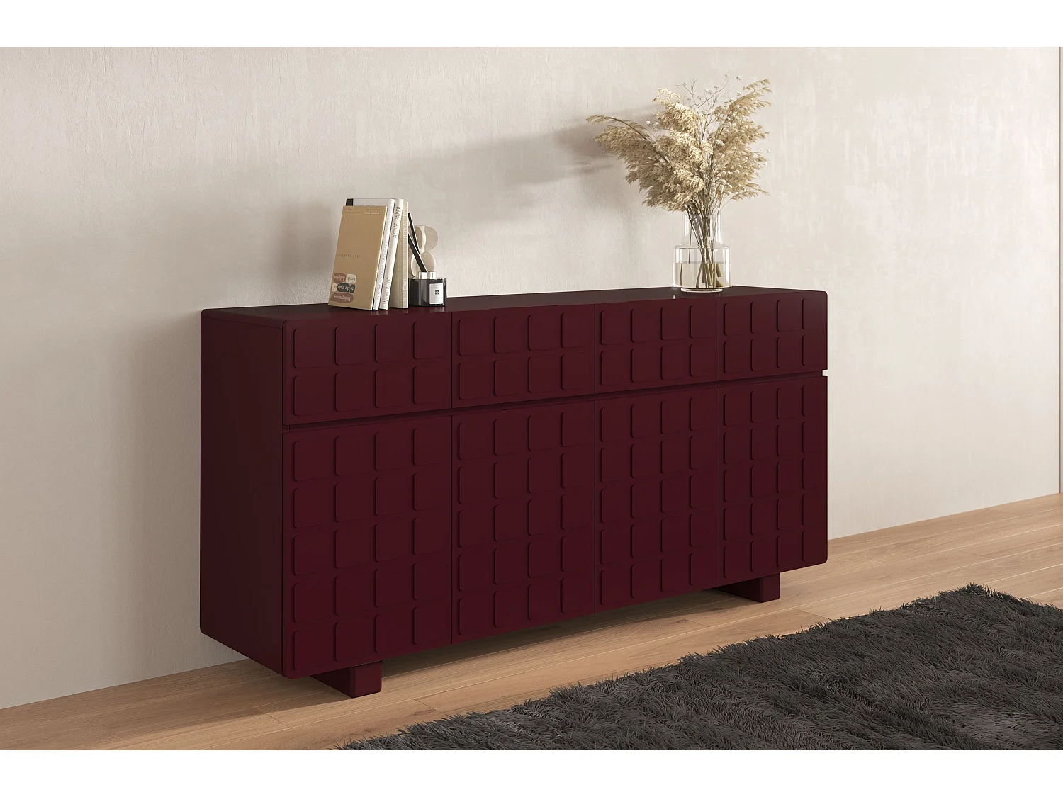 Sideboard Cubo long, geometrische 3d fronten, 169 cm, mahagonifarbe