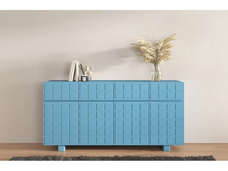 Sideboard Cubo long, geometrische 3d fronten, 169 cm, blau