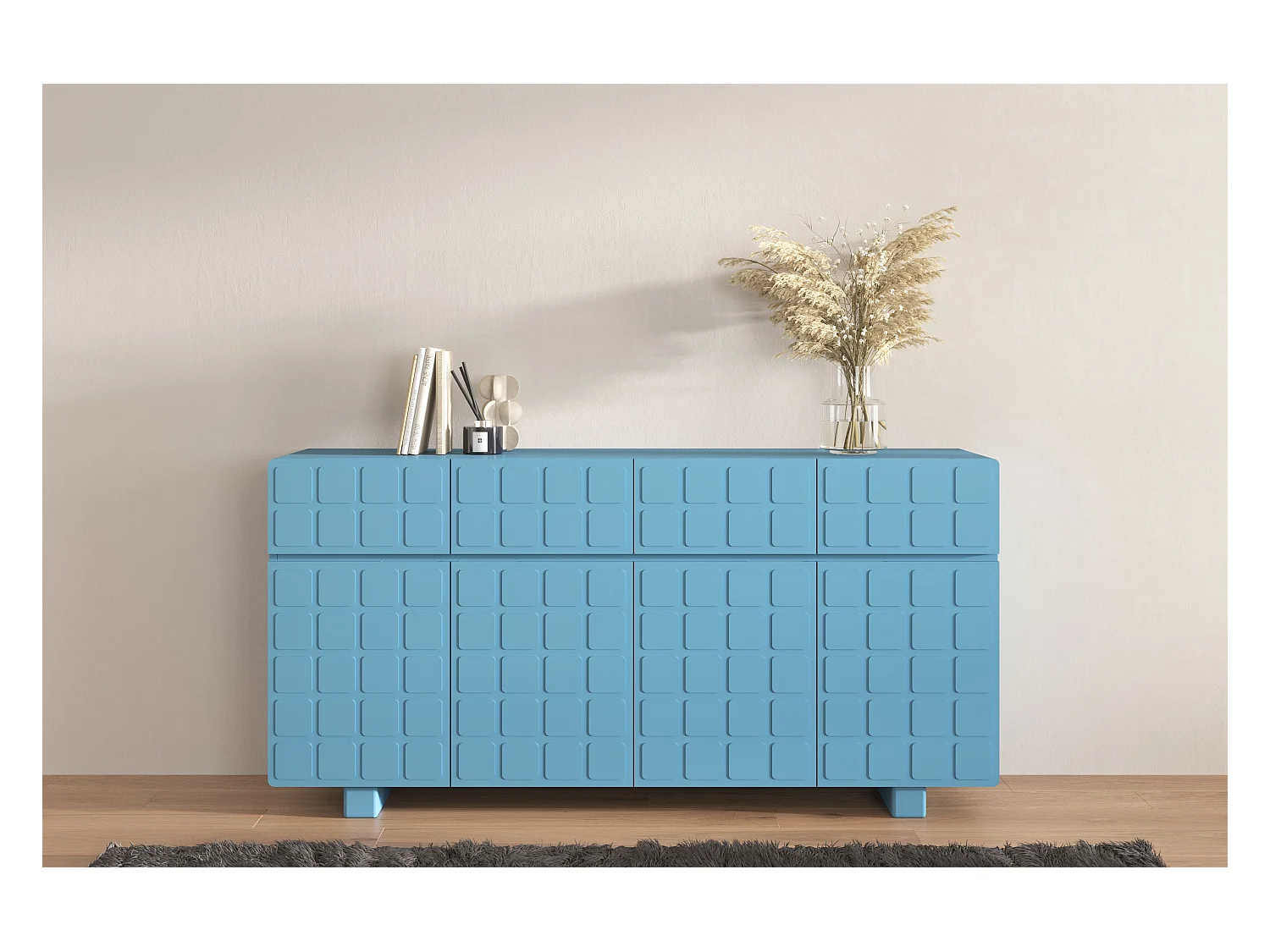 Buffet moderne Skandica CUBO LONG avec façades 3D / couleur bleu pastel / largeur 169 cm
