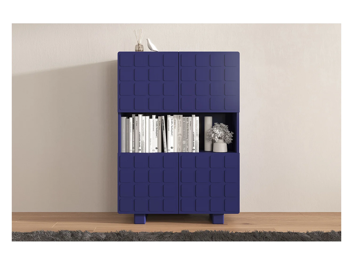Buffet moderne avec façades 3D Skandica CUBO HIGH /couleur bleu noble / larg. 85 cm