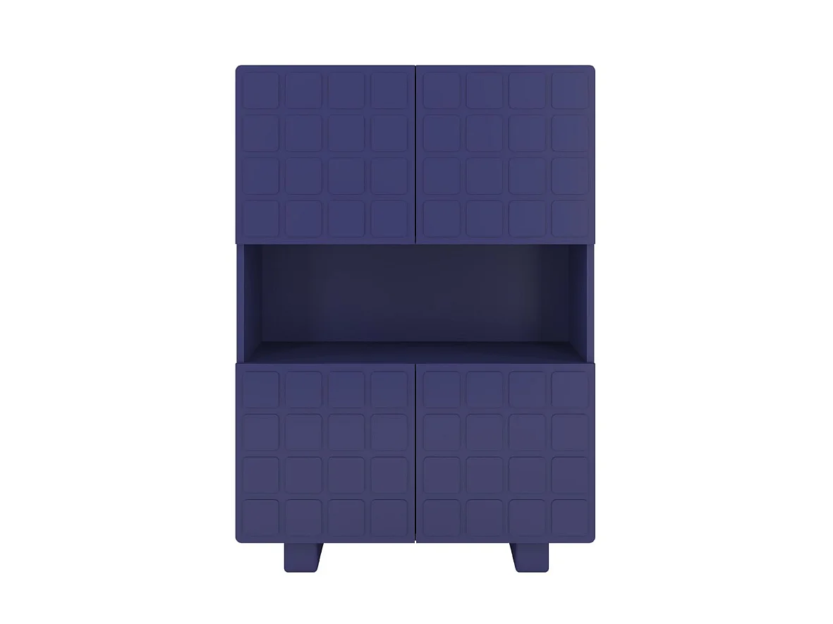 Highboard Cubo long, geometrische 3d fronten, 85 x 120 cm, marineblau