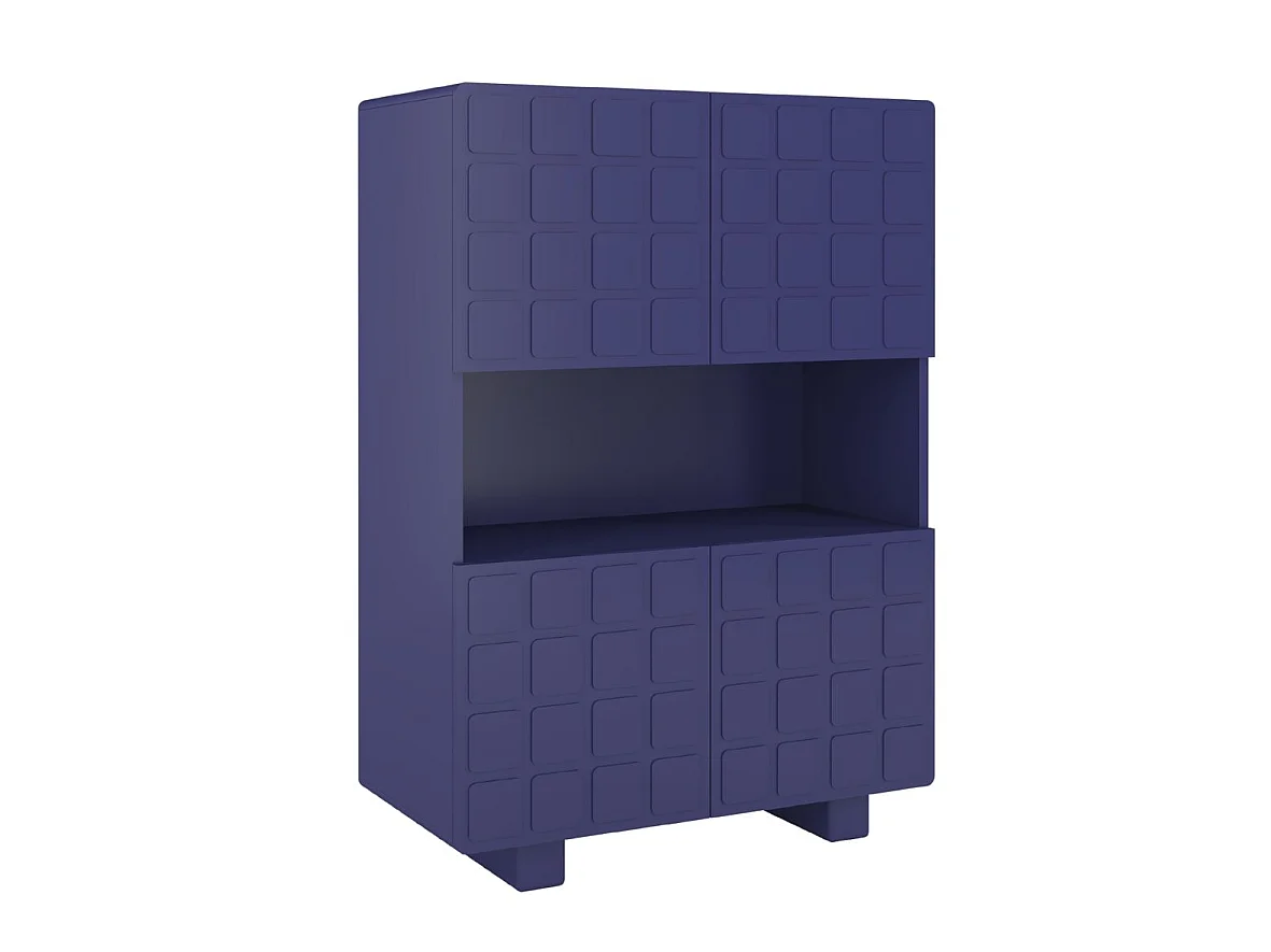 Highboard Cubo long, geometrische 3d fronten, 85 x 120 cm, marineblau