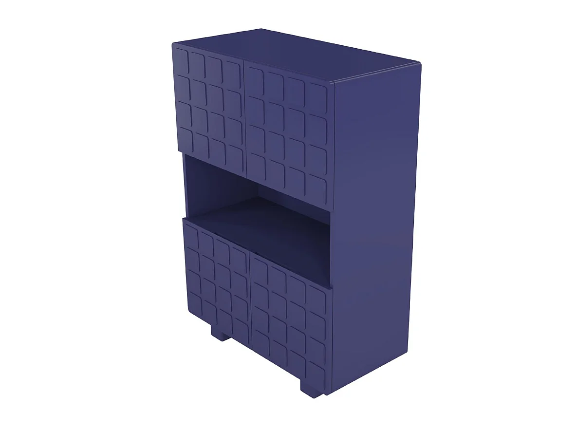 Highboard Cubo long, geometrische 3d fronten, 85 x 120 cm, marineblau