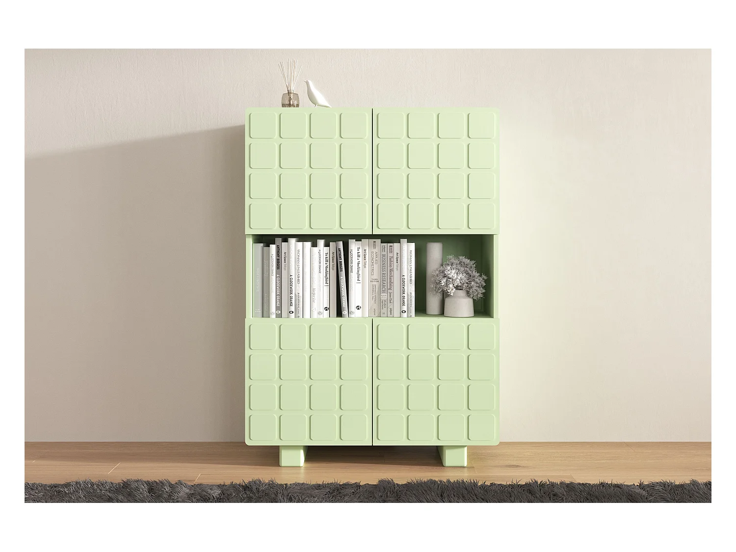 Buffet moderne avec façades 3D Skandica CUBO HIGH /couleur vert poudré / larg. 85 cm