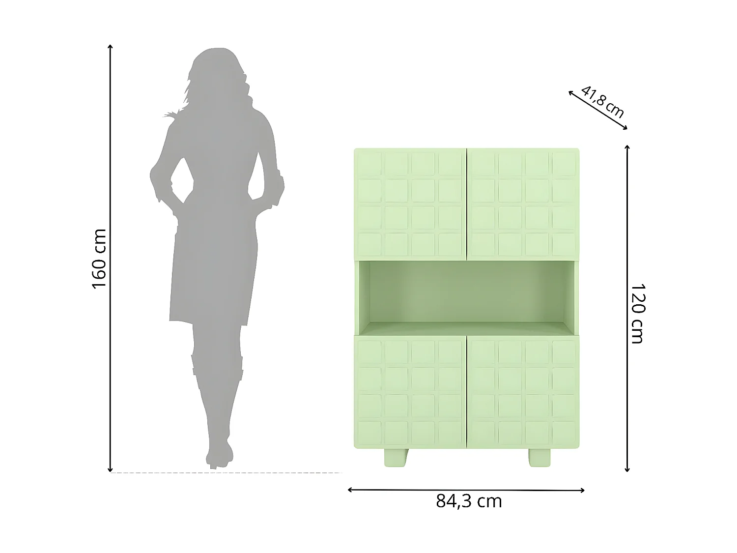 Highboard Cubo long, geometrische 3d fronten, 85 x 120 cm, grün