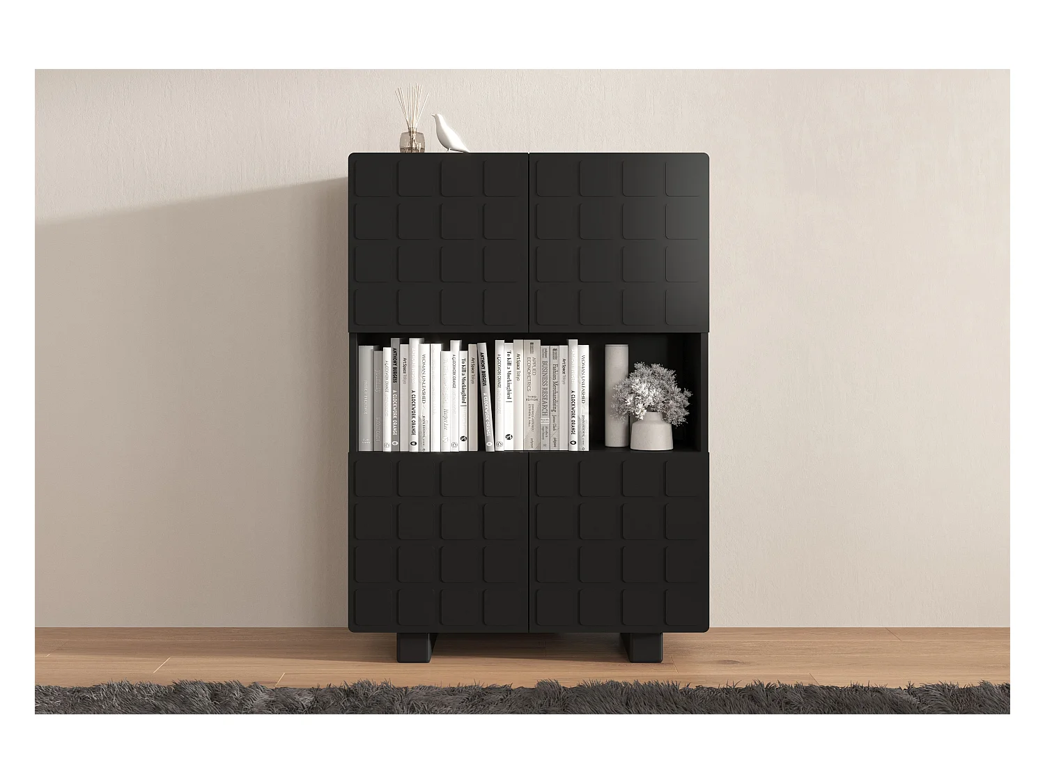 Buffet moderne avec façades 3D Skandica CUBO HIGH / couleur noire / larg. 85 cm