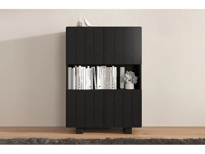 Highboard Cubo long, geometrische 3d fronten, 85 x 120 cm, schwarz