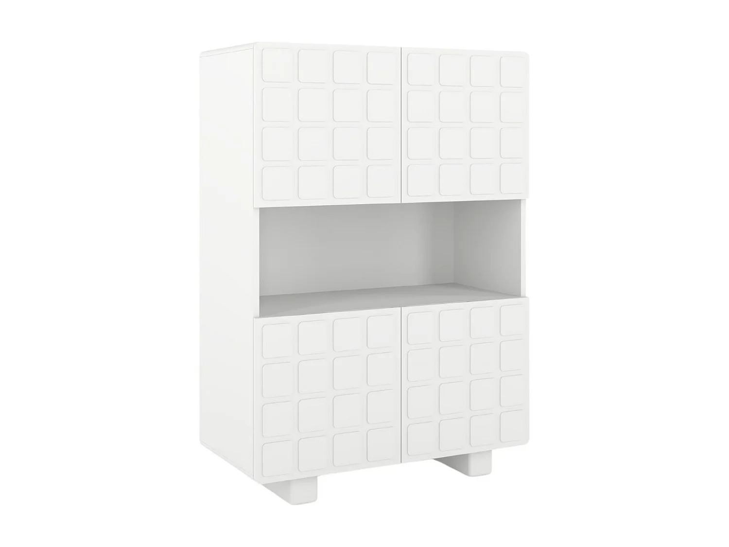 Highboard Cubo long, geometrische 3d fronten, 85 x 120 cm, weiß