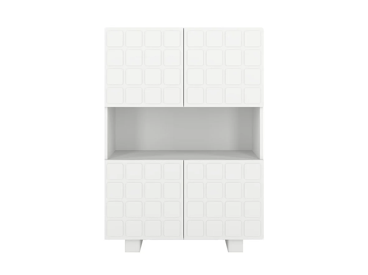 Highboard Cubo long, geometrische 3d fronten, 85 x 120 cm, weiß