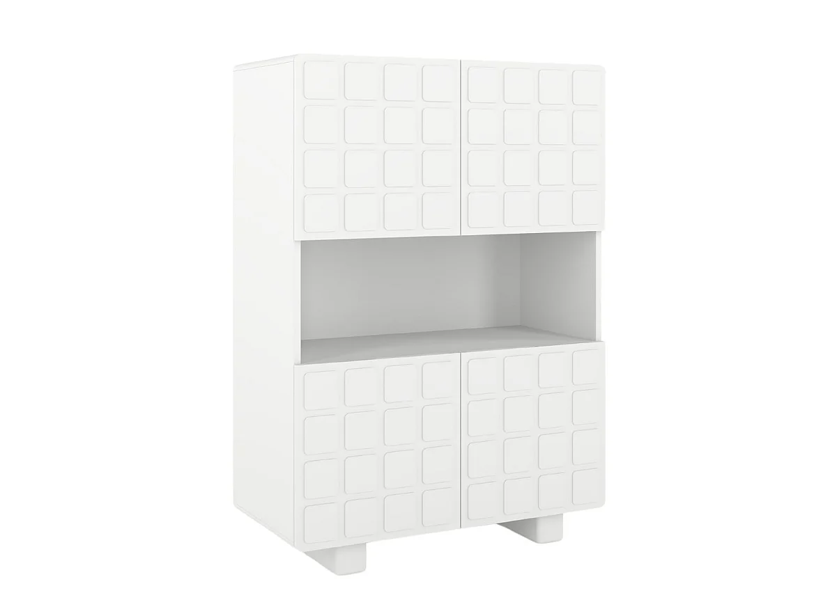 Highboard Cubo long, geometrische 3d fronten, 85 x 120 cm, weiß