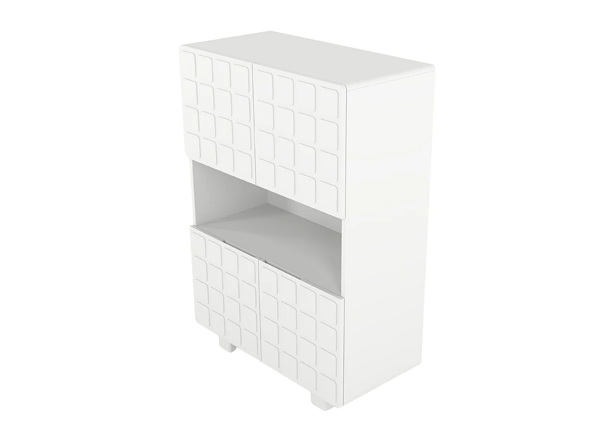 Highboard Cubo long, geometrische 3d fronten, 85 x 120 cm, weiß