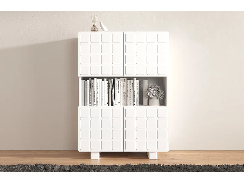 Highboard Cubo long, geometrische 3d fronten, 85 x 120 cm, weiß