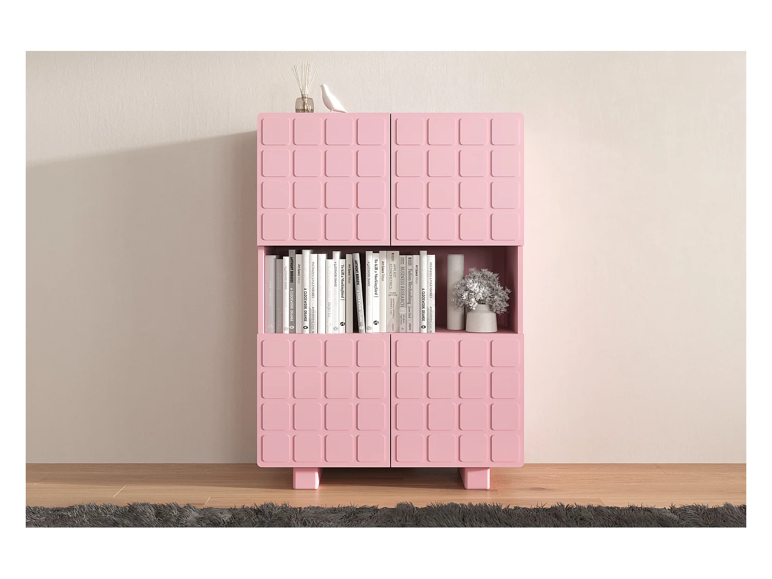 Buffet moderne avec façades 3D Skandica CUBO HIGH / couleur rose poudré / larg. 85 cm