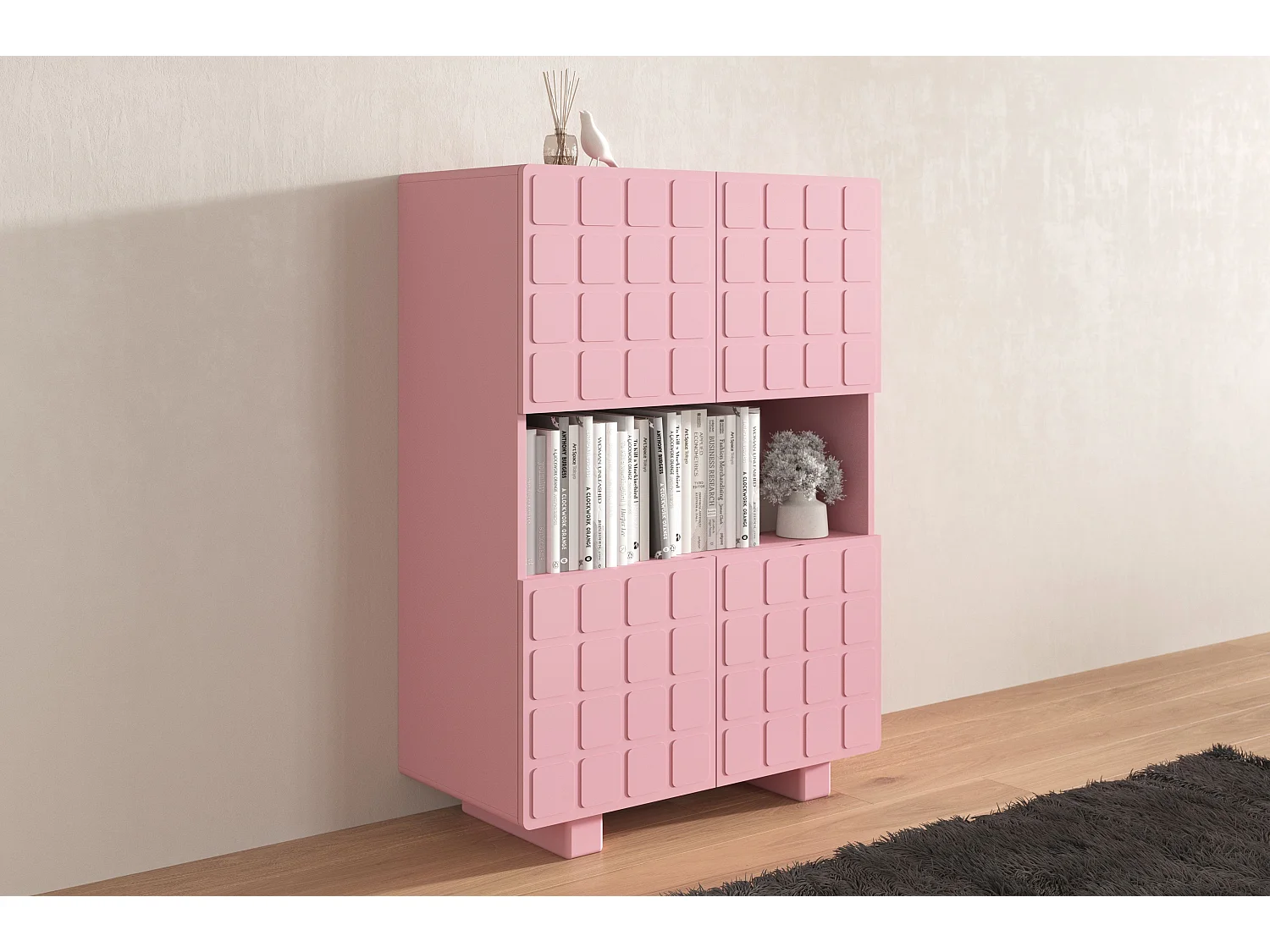 Highboard Cubo long, geometrische 3d fronten, 85 x 120 cm, rosa