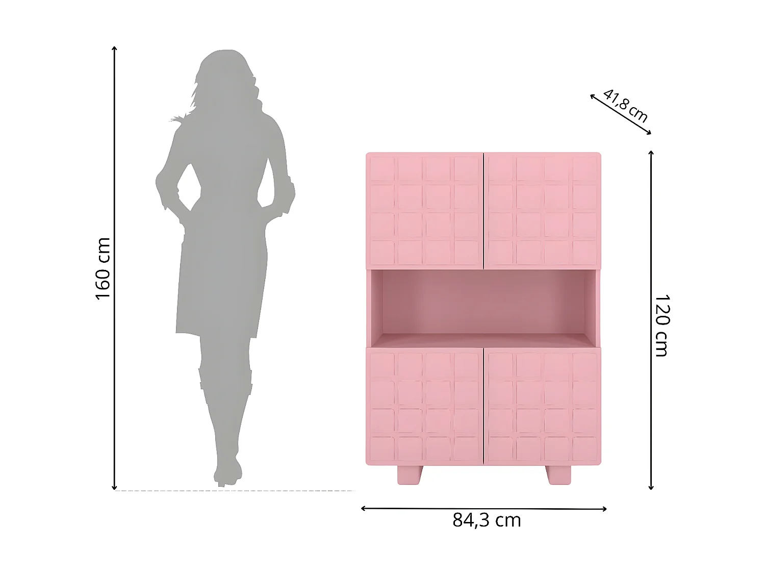 Highboard Cubo long, geometrische 3d fronten, 85 x 120 cm, rosa