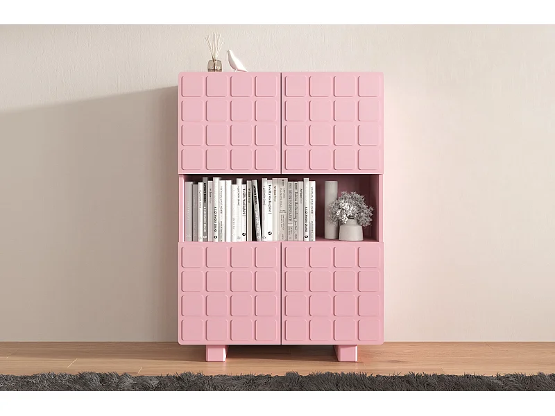 Highboard Cubo long, geometrische 3d fronten, 85 x 120 cm, rosa