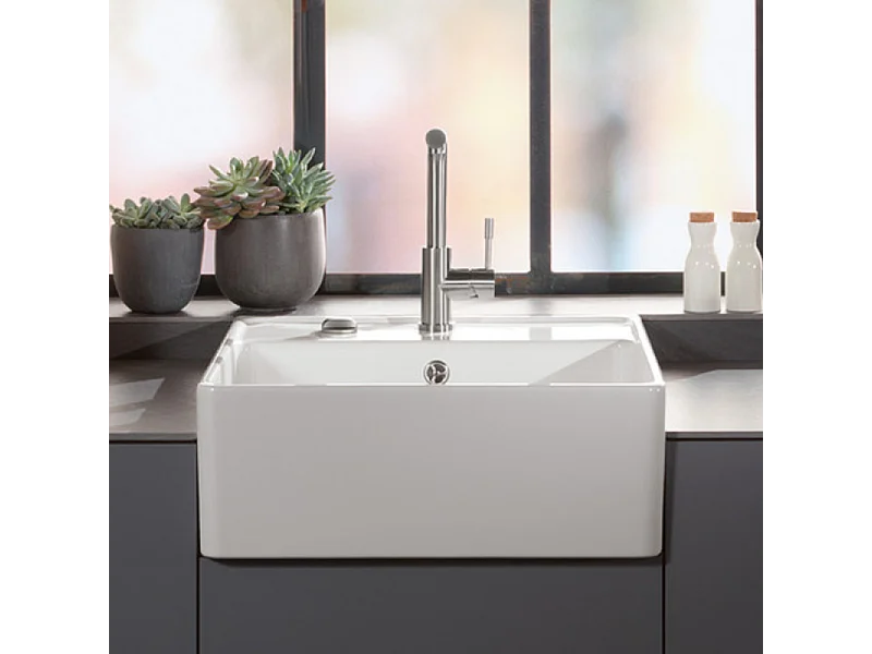 Evier timbre office VILLEROY ET BOCH Tradition 1 bac Blanc CeramicPlus avec vidage automatique