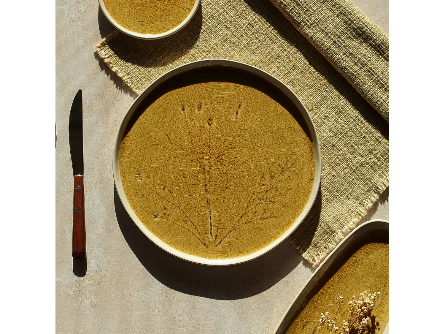 Ogo Living - Lot 6 Assiettes Plate Fle 26cm En Gres Moutarde