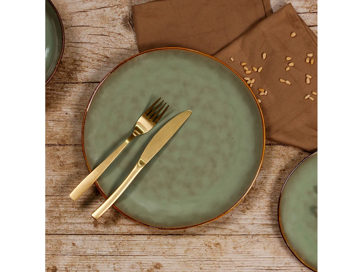 Ogo Living - Lot 6 Assiettes Plate Barbade 27.5cm En Gres Vert Clair