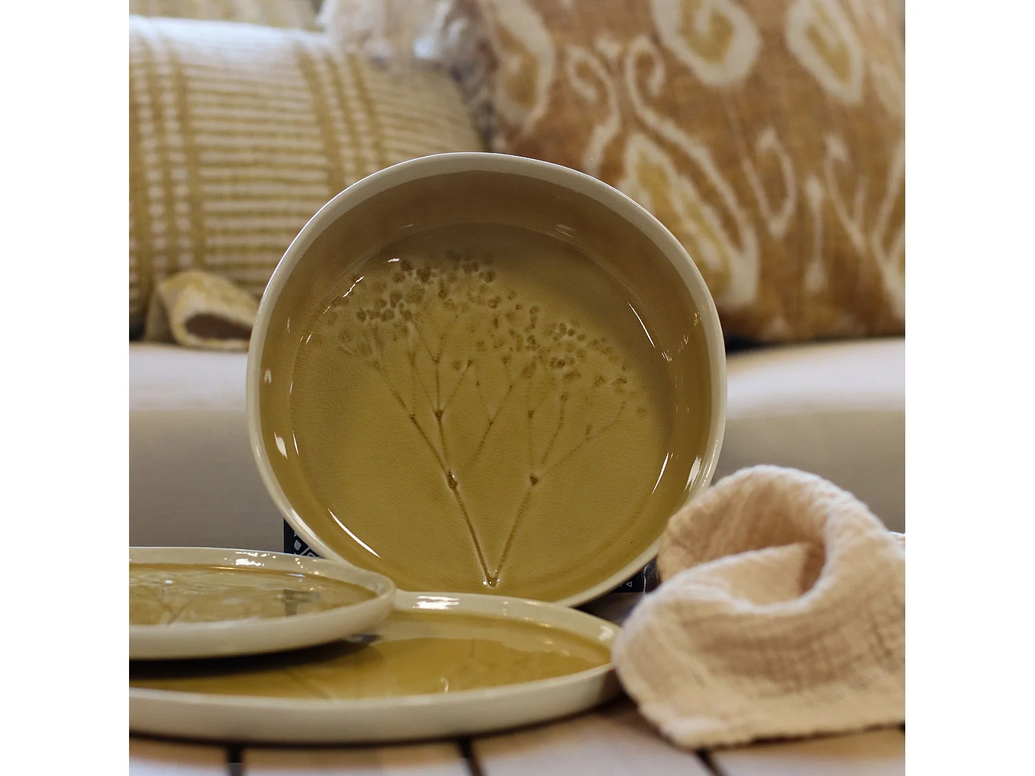 Ogo Living - Lot 6 Assiettes Coupe Fle 19.5cm En Gres Moutarde
