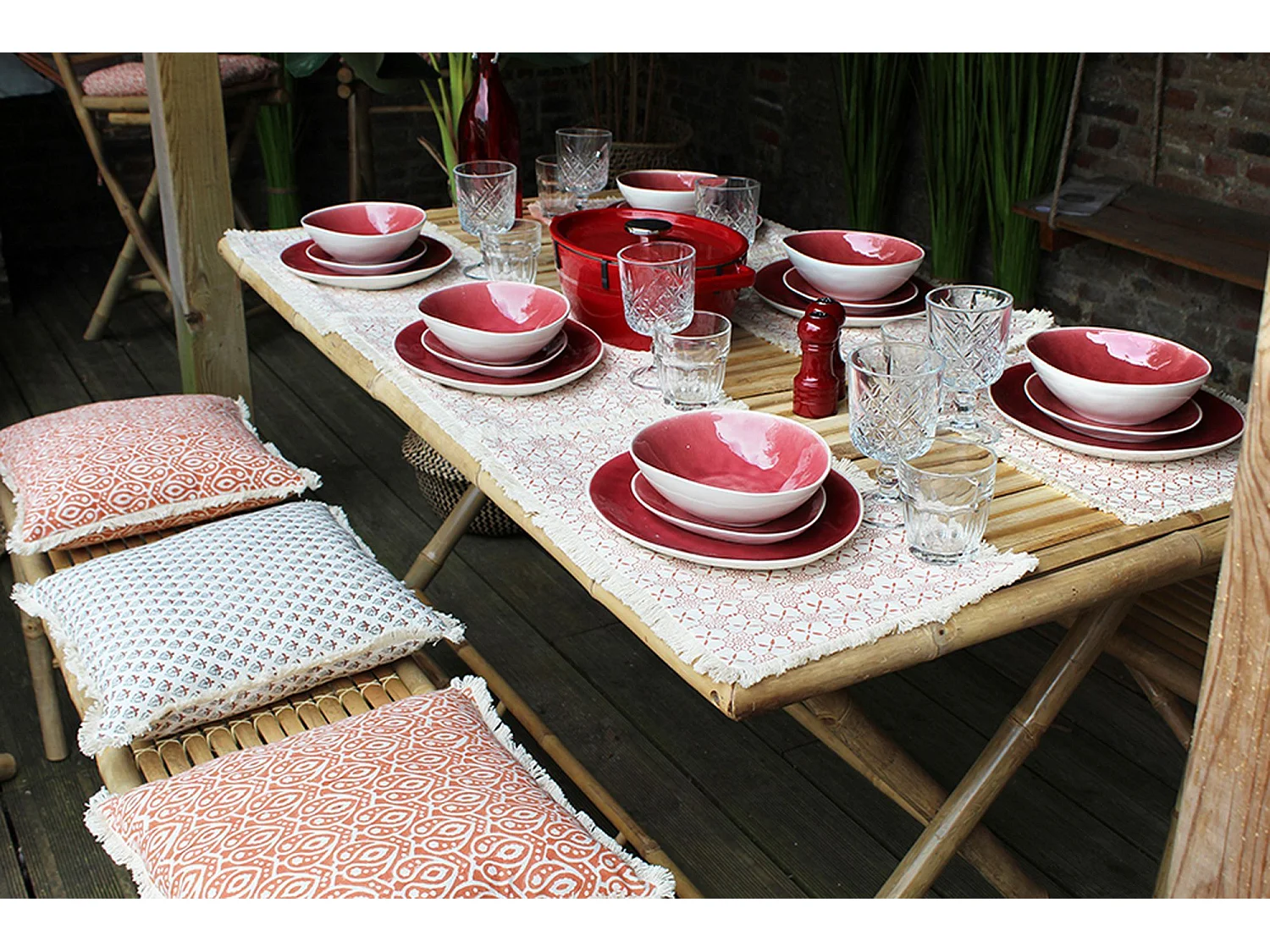 Now's Home - Lot 4 Sets Table Imp Terracota Coton/franges Double 48x28cm Hora