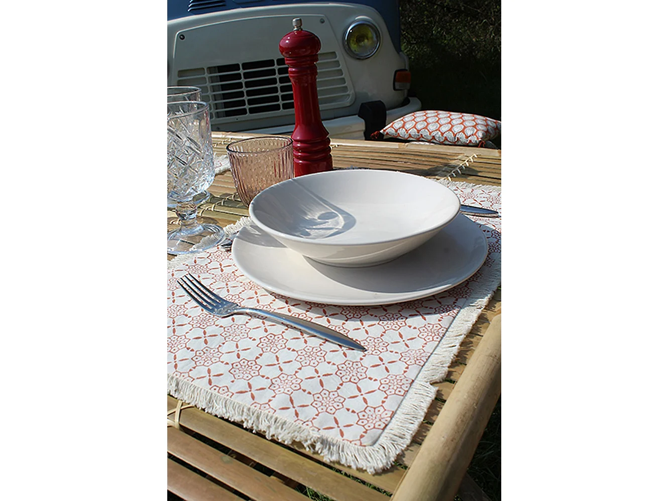 Now's Home - Lot 4 Sets Table Imp Terracota Coton/franges Double 48x28cm Hora