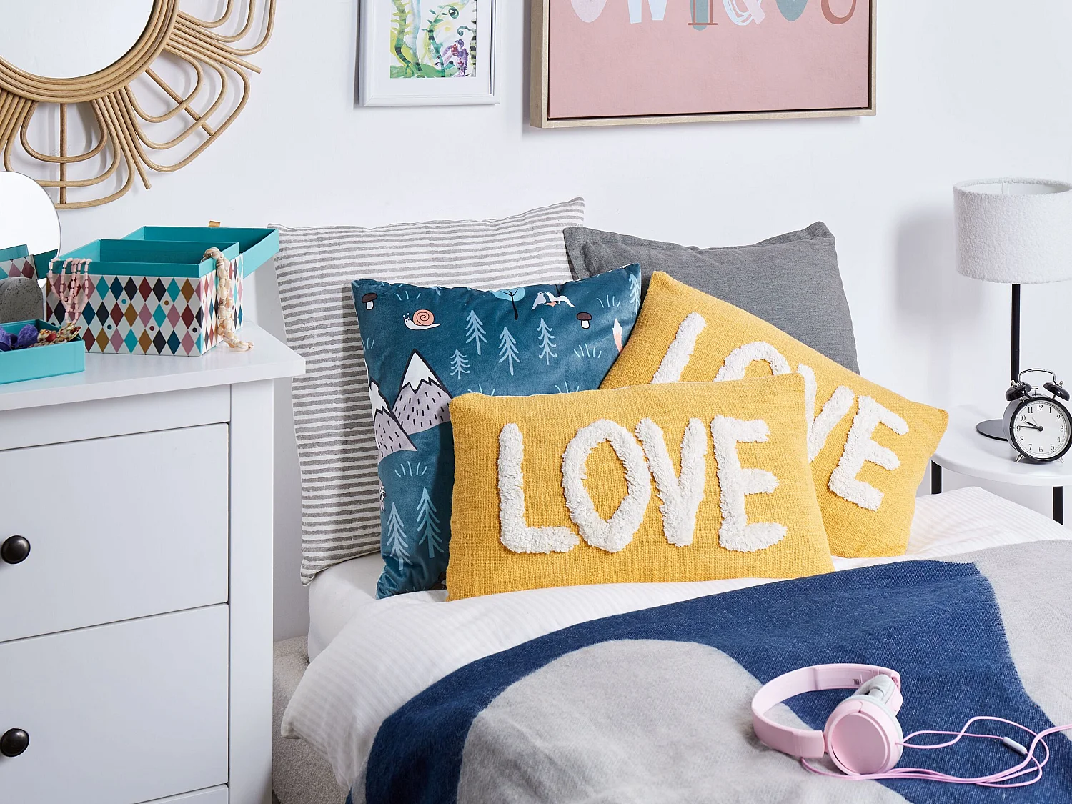 Lot de 2 coussins décoratifs LOVE Coton 30 x 50 cm Jaune